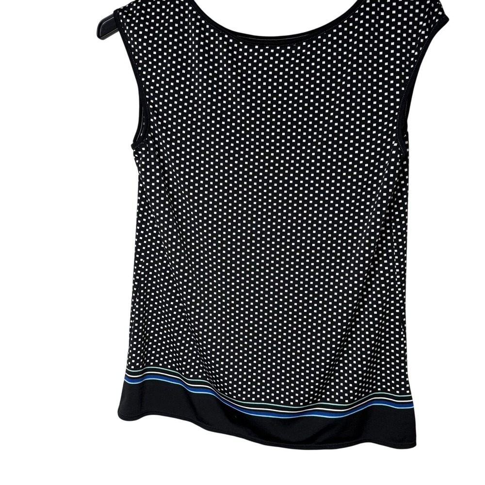 Max‎ Studio Womens Black White Geometric Print Sleeveless Boat Neck Blouse Large